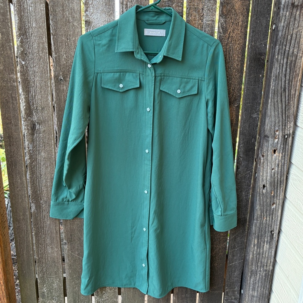 Everlane Long Sleeve Button-Up Shirt Dress In Green Sz 6